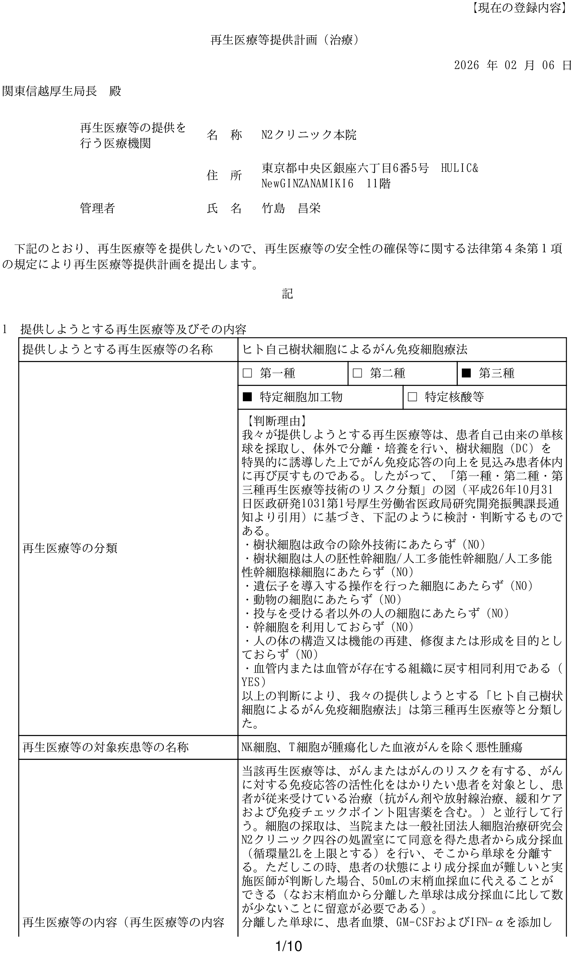N2クリニック 許可・資格