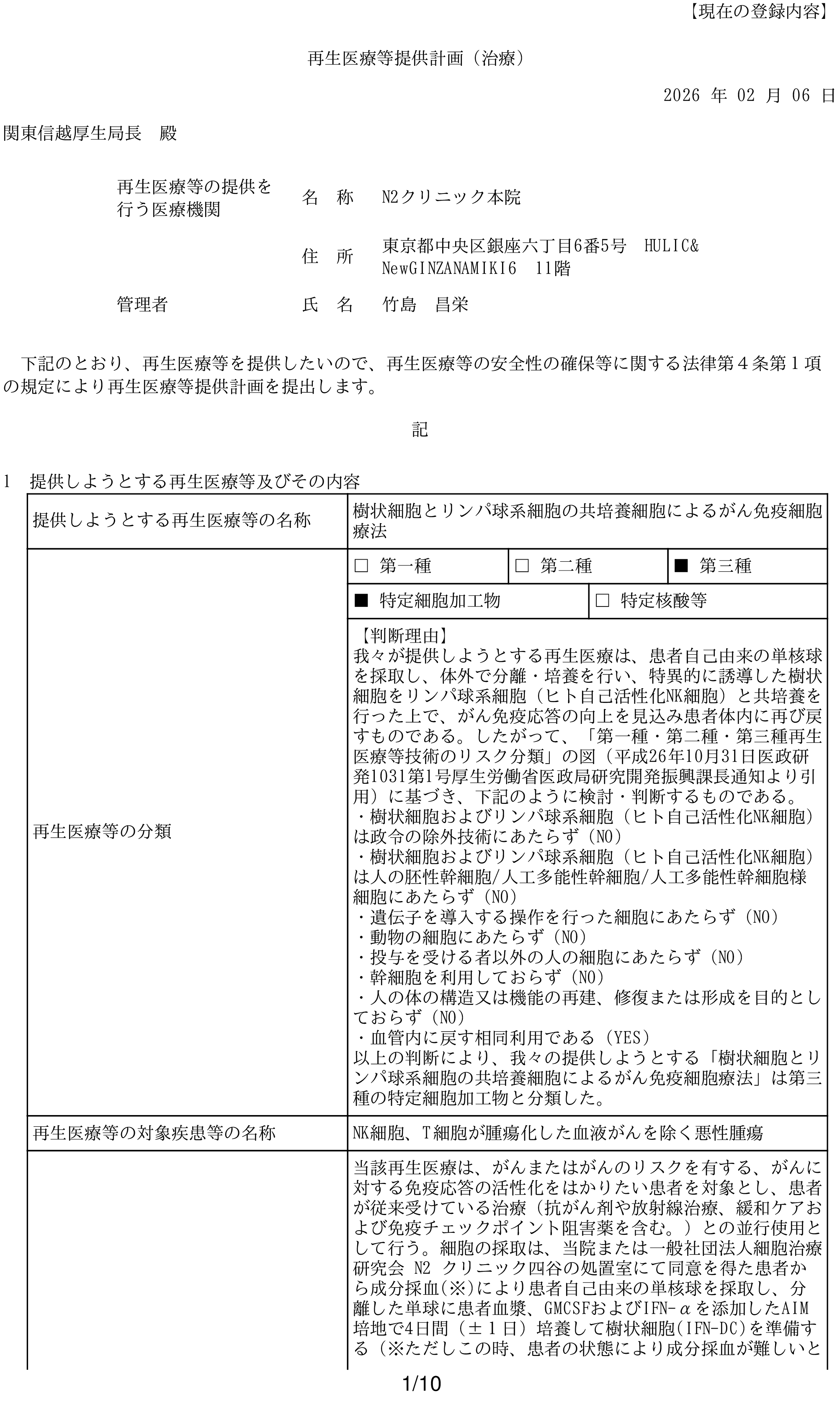 N2クリニック 許可・資格