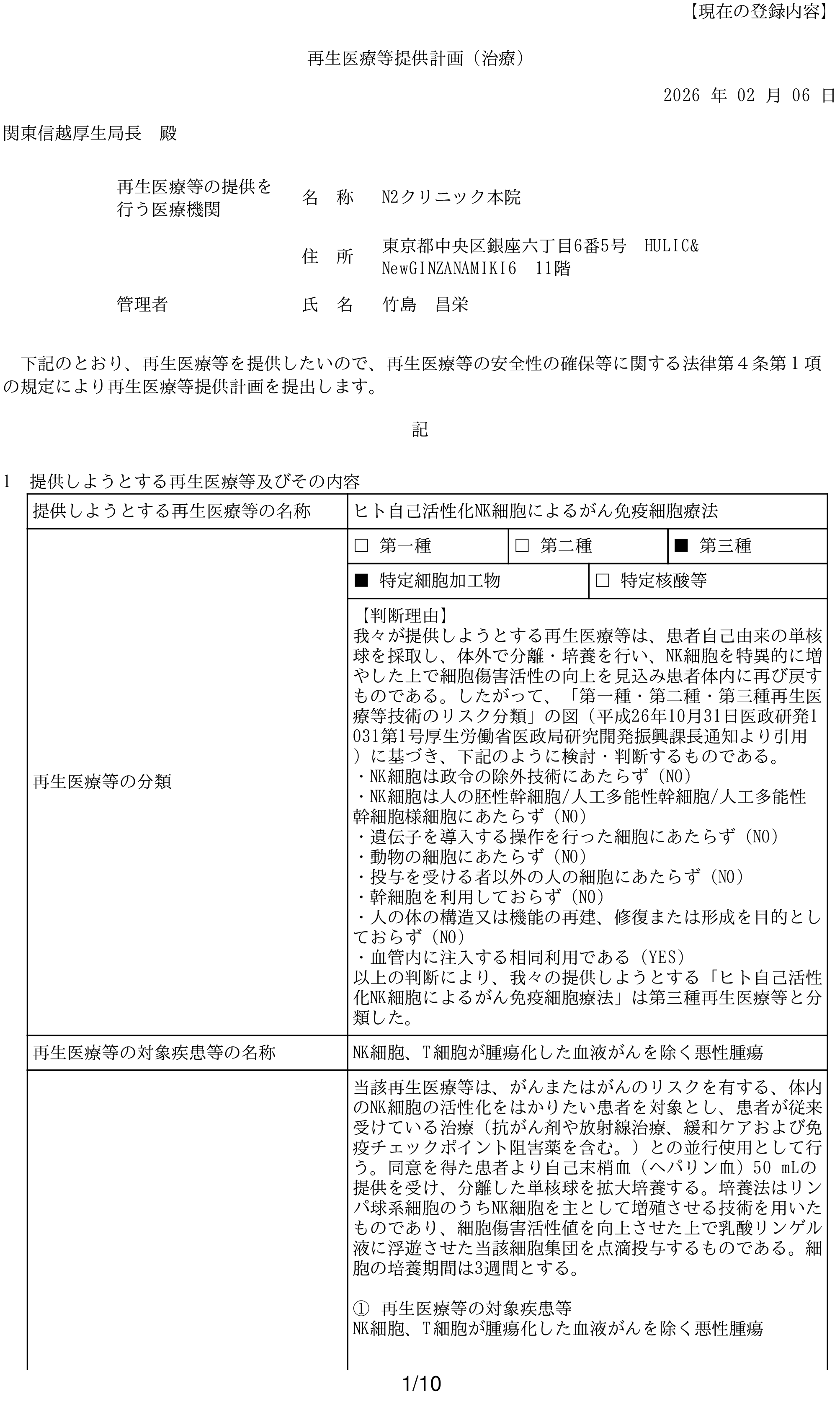 N2クリニック 許可・資格