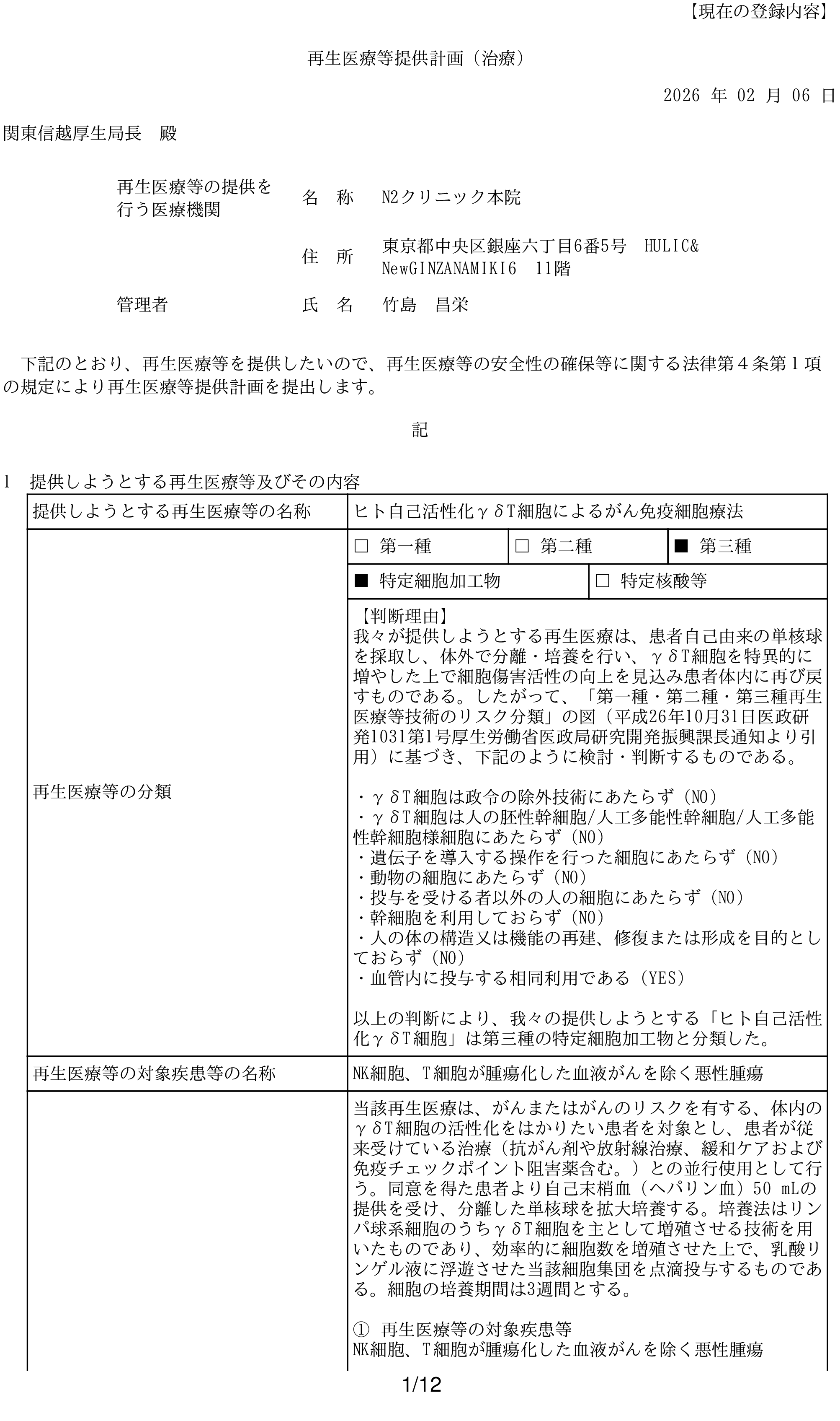 N2クリニック 許可・資格