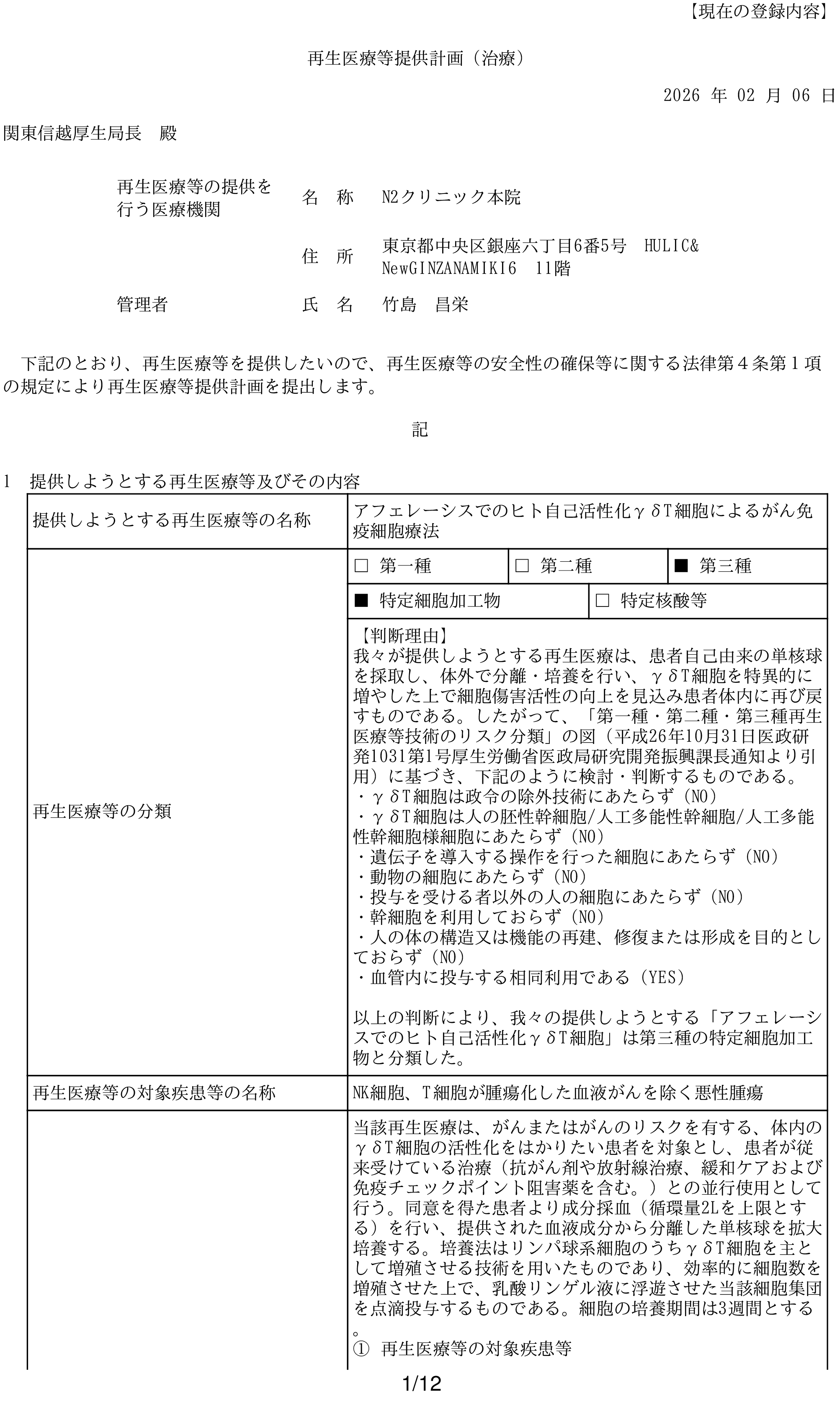 N2クリニック 許可・資格