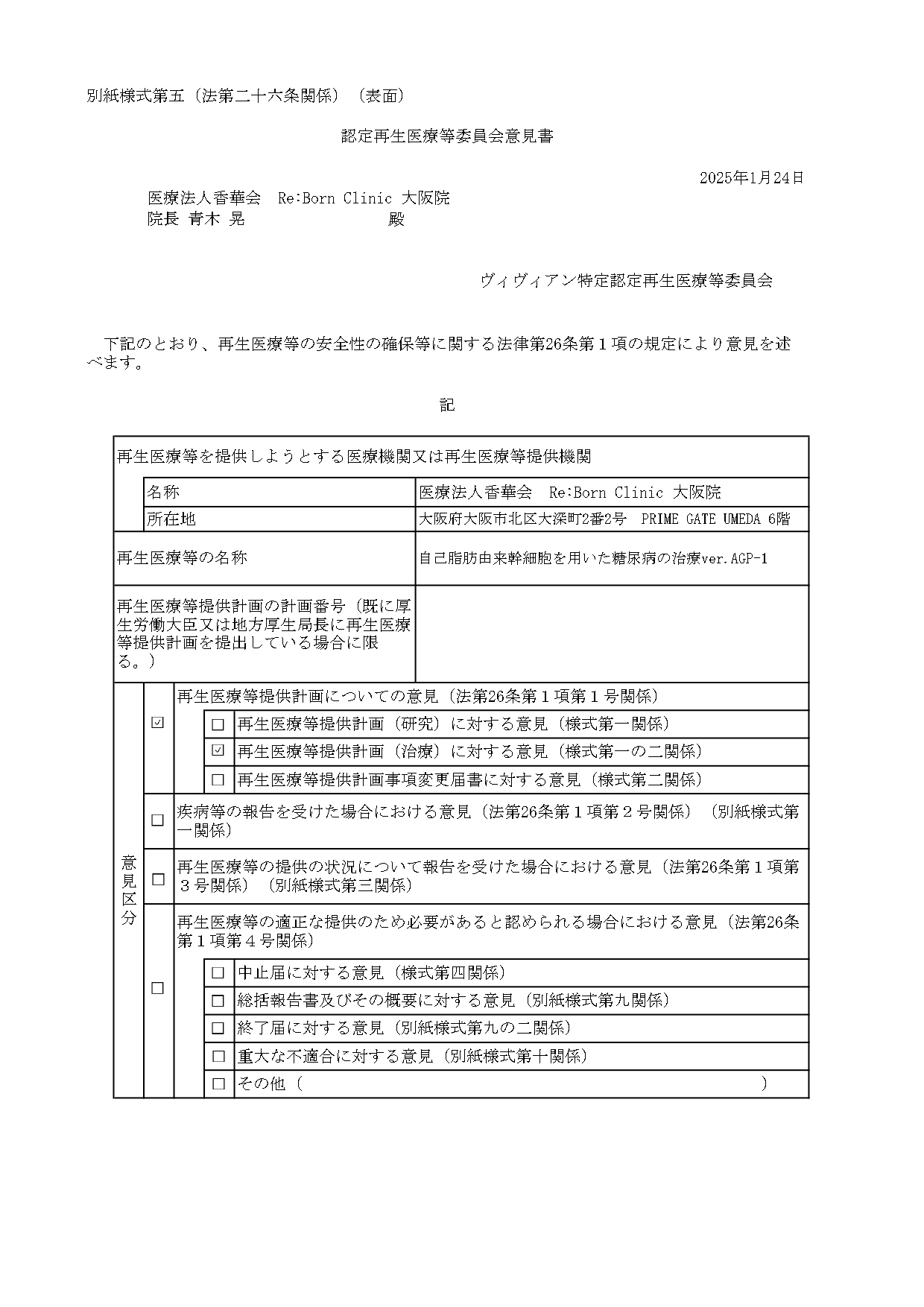 リボーンクリニック 許可・資格