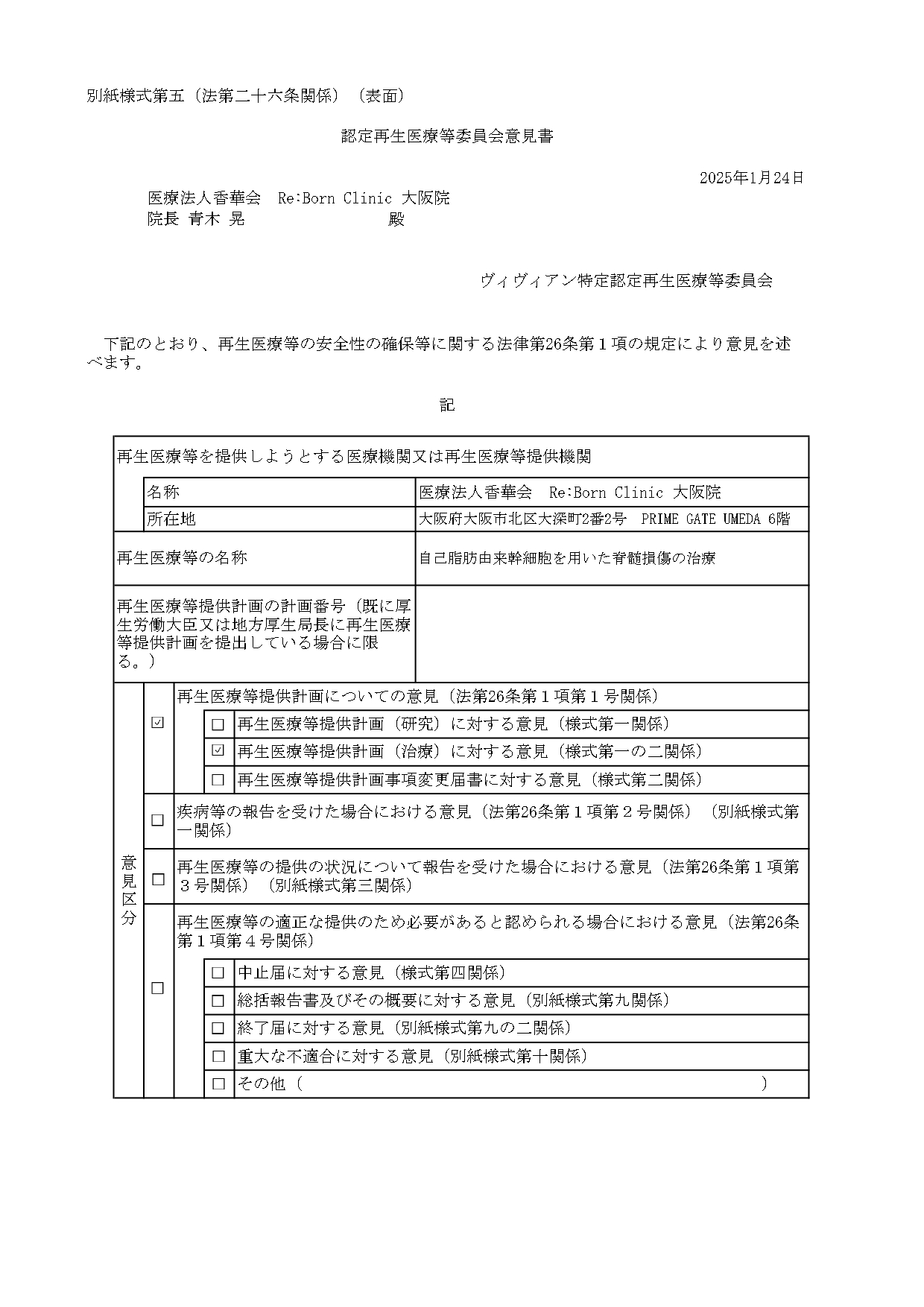 リボーンクリニック 許可・資格