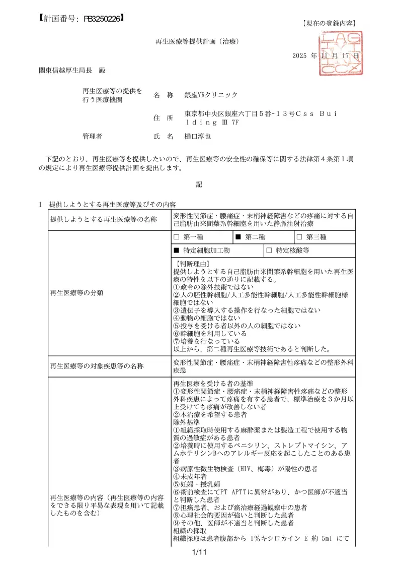 銀座YRクリニック 許可・資格