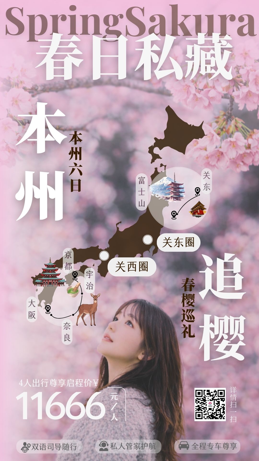 东京+富士山+京都+奈良+大阪6日5晚春日限定